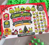 Calendrier de l'Avent de Noël 24 Jours de Surprises Boîtes Mystères Jouet Anti-stress TPR Squishy en Forme de Boulette Verte Pendentif Cadeau Mystère
