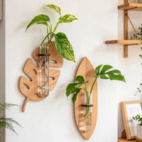 Étagère murale rustique en bois en forme de feuille, creuse, pour plantes vertes, style simple et poli, artisanat suspendu pour la décoration intérieure