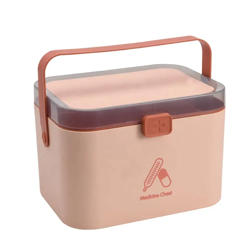 Trousse d'urgence familiale Boîte médicale en plastique Boîte de premiers soins à 2 couches avec poignée portable et plateau détachable