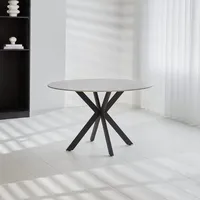 Ensemble de table à manger ronde en pierre frittée style crème avec plateau tournant, base en métal massif, table ronde simple couleur noyer