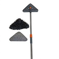 Serpillère triangulaire multi-surfaces avec manche extensible en acier inoxydable, 2 en 1, chiffons de nettoyage pour les coins, les fenêtres, le verre et le sol