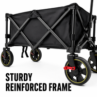 Carrito Plegable Portátil, Construcción de Acero con Alto Contenido de Carbono, Carretilla Resistente para Camping con Ruedas Todoterreno Giratorias de 360°