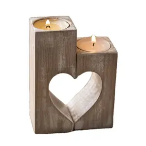 Custom Wood Tealight Candle Holder Wedding for Home Decoration Vintage Heart Shaped Candle Holder Stand for Valentine's Day