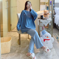 Piyama Musim Gugur dan Musim Dingin yang Indah, Baju Tidur De Rong yang Nyaman, Gaya Kasual Lucu, Lengan Panjang, Ukuran Besar M-5XL, Set Pakaian Tidur