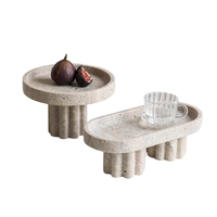 Stonekocc Wabi Sabi marbre naturel travertin pierre plateau haut pied fruits bassin stockage bijoux assiette maison salle de bain vaisselle