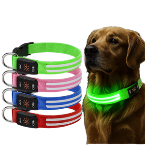Роскошный перезаряжаемый ошейник для собак с LED-подсветкой, из сетчатого нейлона и пластиковой стропы, USB, современный, простой дизайн - Product Image 1