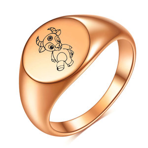 Anneau rond en acier inoxydable de 12 mm, gravé au laser avec un motif du zodiaque, plaqué or, bijoux unisexes, cadeau - Product Image 4