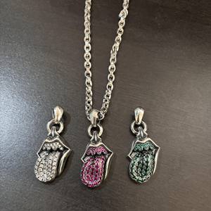 Chrom Hearts 舌头吊坠项链 银色 男女款 镶嵌彩色钻石 轻奢复古做旧时尚 - Product Image 5