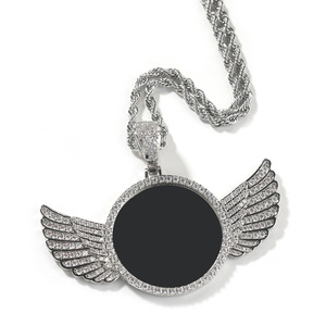 <strong>Best</strong> Selling Trendy <strong>Medallion</strong> Photo Picture Frame Pendant Trays Iced CZ Angel Wings Heart-shaped Charm <strong>Necklace</strong> Rope Pearl - Product Image 2