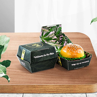 Schwarze Maßgefertigte Verstärkte Quadratische Kraftpapier-Hamburgerbox mit Prägedruck, Frei Faltbare Einweg-Lunchbox für Sushi und Hamburger