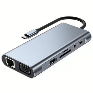 USB Type-<b>C</b> <b>Hub</b> Adapter 11-in-1 Laptop Docking Station Dual HDTV VGA RJ45 SD TF for MacBook Dell XPS Hp Lenovo ThinkPad - Product Image 1