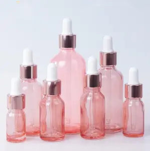 Dalam Stok, Produk Baru 5Ml 10Ml 15Ml 20Ml 30Ml 50Ml 100Ml Botol Penetes Minyak Esensial Kaca Mawar Emas dengan Penetes Mawar Emas