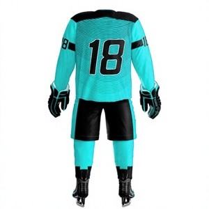 Uniforme de Hockey sobre Hielo para Hombre LONG MISSION INDUSTRY, Conjunto en Verde Azulado y Negro, Impresión por Sublimación, Poliéster Transpirable, Ropa Deportiva para Adultos, Equipamiento Completo - Product Image 2