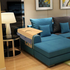 Protecteur antidérapant personnalisé d'organisateur de salon de plateau d'accoudoir de canapé en bois de bambou avec le sous-verre de porte-boisson pour l'usage de vaisselle - Product Image 5