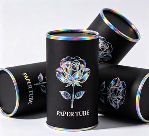 Caja de Perfume de Lujo en Tubo de Papel Negro con Diseño de Rosa Láser, Empaque Cilíndrico Redondo Personalizado para Fragancias y Cosméticos Premium - Product Image 3