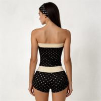 Nouvel ensemble 3 pièces tendance à pois pour femme : haut tube pliable, short et bandeau – Tenue décontractée respirante, personnalisable en petite série