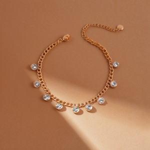 Fashion Charm <b>Bracelet</b> Gold Plated 316L Stainless Steel Sustainable Resistant Chain With Clear <b>Crystals</b> - Product Image 3
