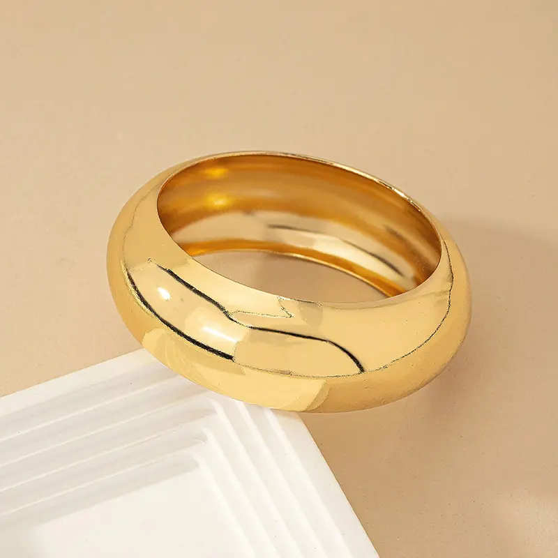 Minimalista mulheres pulseira ouro jóias grande metal liso pulseira 6,5 cm para meninas