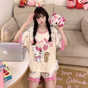 <span class=keywords><strong>Camicia</strong></span> <span class=keywords><strong>da</strong></span> <span class=keywords><strong>Notte</strong></span> Estiva per Ragazze con Maniche a Sbuffo a Forma di Foglia di Loto, in <span class=keywords><strong>Cotone</strong></span> Morbido, con Stampa Cartoon Carina, Doppio Strato Corto - Product Image 3