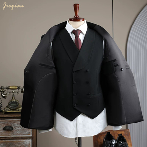Abito da <span class=keywords><strong>Uomo</strong></span> di Lusso Nero a 3 Pezzi - Smoking Slim Fit in Misto Lana con Gilet per Matrimoni e Gala, Personalizzazione a Partire da 1 Set (MOQ Basso) - Product Image 2