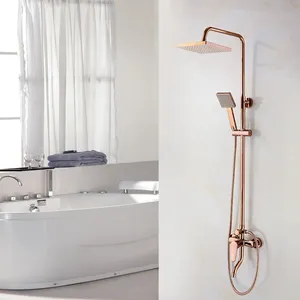 High Quality Beautiful Cheap Chrome black Rose Gold Exposed ShowerThermostatic Mixing Valve bath Shower Faucet Set