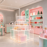Conception d'intérieur personnalisée pour une confiserie |   Présentoir à bonbons à plusieurs niveaux en acrylique, étagères pour magasin de cadeaux, présentation complète sur le thème des fêtes