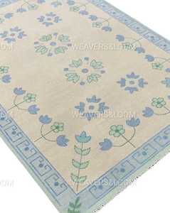 พรมทอมือสีน้ำเงิน ขนาด 9x12 ฟุต พรมอูชาคสมัยใหม่ พรมขนสัตว์สำหรับห้องนั่งเล่น ห้องนอน ห้องรับประทานอาหาร พรมอูชาคสีพาสเทล พรมตุรกีทำมือ - Product Image 3