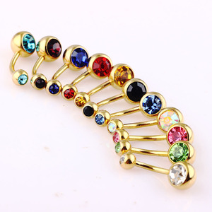 Anelli del Tasto di pancia Rotonda Cubic Zirconia Ombelico Barbell Del Corpo Della Vite Prigioniera Piercing Commerci All'ingrosso In acciaio <span class=keywords><strong>inox</strong></span> 14g Oro Ombelico Banana Delle Donne - Product Image 3