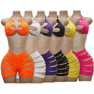 Maxsun Designer Dancer Outfits Exotic Dancewear Strass Nouveau Bikini Sans Bretelles Ensemble Avec Cravates Sexy <span class=keywords><strong>Exotique</strong></span> Sexy Femmes Vêtements De Danse - Product Image 6