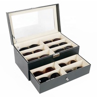 Boîte à lunettes en cuir PU, 12 paires, double couche, boîte de rangement pour bijoux, lunettes de soleil, présentoir, emballage, tiroir, plateau pour lunettes