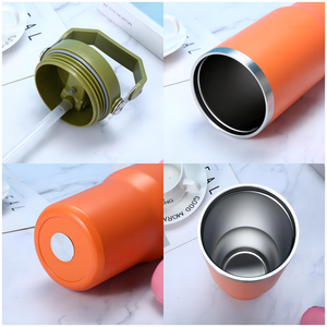 Bouteilles d'eau de voyage 30 oz, gobelet à café personnalisé, logo personnalisé, réutilisable, en acier inoxydable, écologique, gobelet isotherme sous vide, paille rabattable, poignée - Product Image 3