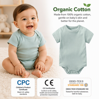 Body bébé en coton biologique peigné à manches courtes, doux et absorbant l'humidité pour les vendeurs E-commerce