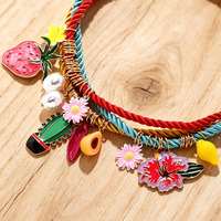 Zomerse Zoete Wind Vouw Aardbei Cactus Bloem Zinklegering Hangertje Ketting Meerlaags Touw Type Fruit Bloem Cadeau Dames