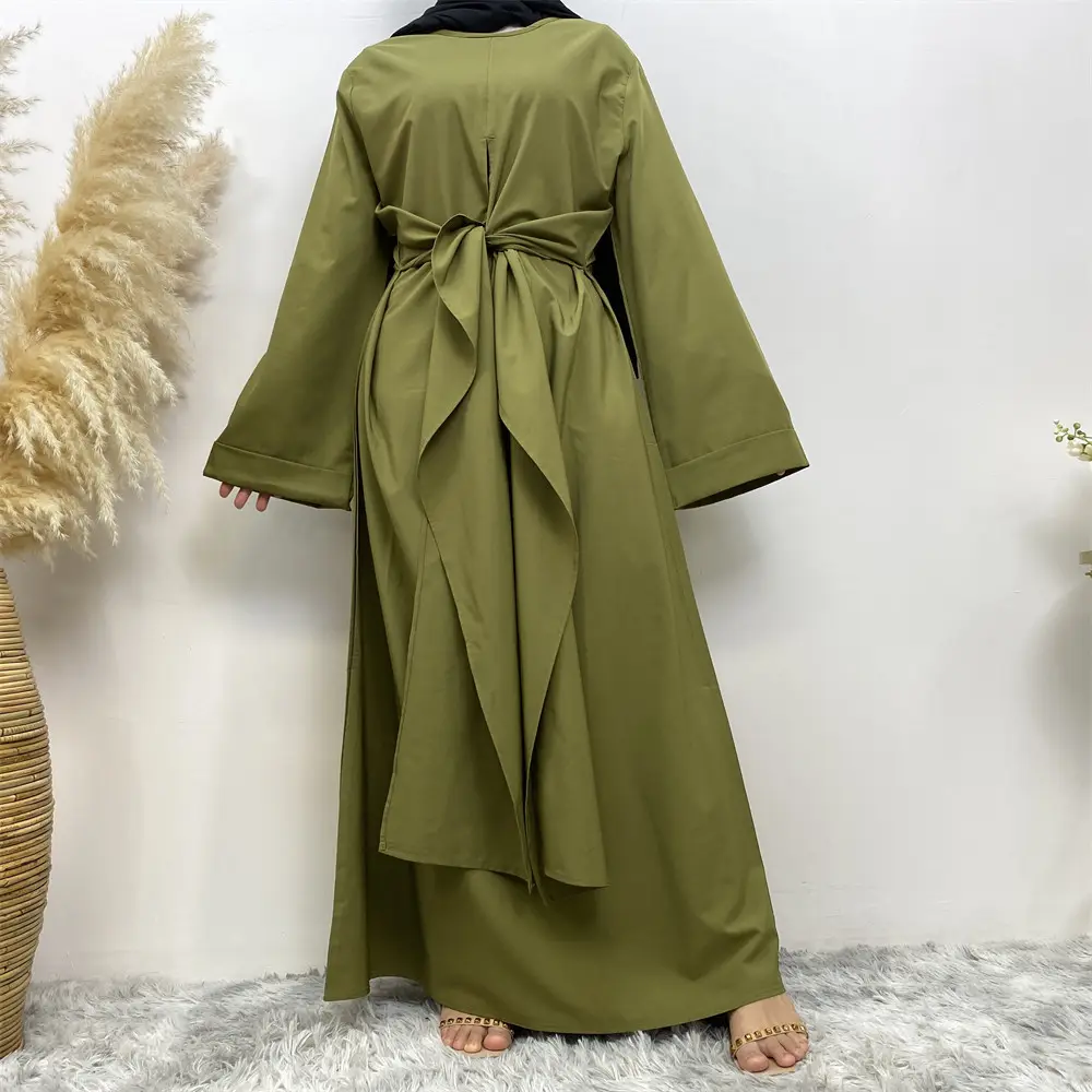 6 Colors Islamic Clothing Long Sleeve Tunics for Women Muslim Dubai Abaya Dresses Tall Floor Length Casual Polyester OEM Service