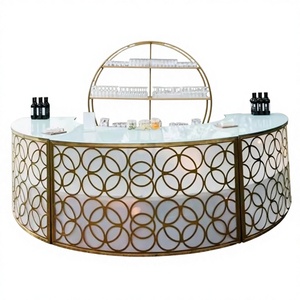 <span class=keywords><strong>Comptoir</strong></span> de bar semi-circulaire moderne en bois massif avec cadre métallique pour mariage, salle à manger, hôtel - Product Image 1