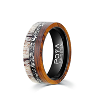 Cincin kayu barrel wiski dengan lapisan tungsten 8mm, inlay tanduk rusa dan meteorit, set cincin kawin/tunangan untuk pasangan.