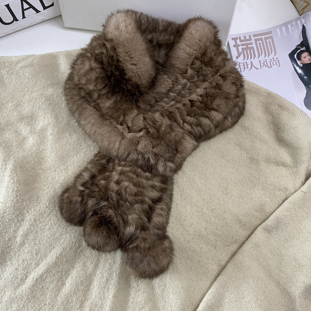 Fashionable Minimalist Rex Rabbit Fur Knitted Square Scarf Women Adult Winter Warm Eco-Friendly Breathable Solid Pattern Neck