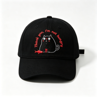 Casquette décontractée en gros avec broderie amusante de chat noir, casquette de baseball en coton à visière incurvée pour femmes et hommes