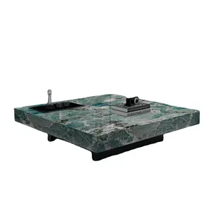 方形大理石边桌定制彩色划痕耐污烧结大理石石咖啡桌不锈钢腿