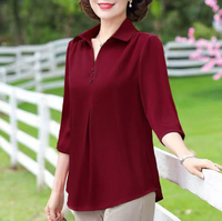 Última Moda de Verano: Blusa de Mujer de Color Liso, Camisa para Mujer de Mediana Edad, Top Holgado de Manga Media para Mujer