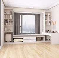 Bureau et étagère en bois personnalisables, style moderne, avec rangement intégré pour baie vitrée, idéal pour salon, chambre ou petit appartement
