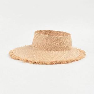 Nouvelle Tendance Estivale : Chapeau de Paille en Raphia à Bord Large Effiloché pour Femme, Visière Pare-Soleil, Style Sauveteur, pour la Plage, l'Extérieur et les Voyages - Product Image 1