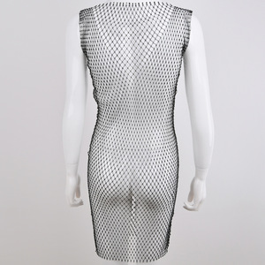 Vestido midi sin mangas con cuello redondo de malla para mujer, ropa de club con capas transparentes - Product Image 3