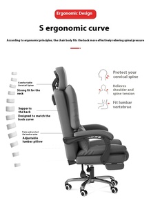 เก้าอี้ยกปรับระดับตามหลักสรีรศาสตร์ทันสมัย สำหรับนั่งนาน เหมาะสำหรับผู้บริหาร ใช้เล่นเกมส์  ทำจากวัสดุ PU - Product Image 5