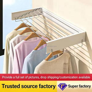 Un tendedero de ropa metálico para exteriores, popular y superventas, ajustable y plegable, montado en la pared, equipado con ganchos. - Product Image 4