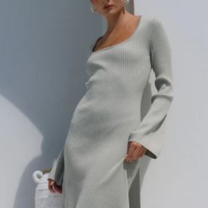 Robe longue crayon unie décontractée pour femme à manches longues, idéale pour l'automne et le printemps, vente en gros - Product Image 3