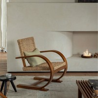 Fauteuil en bois massif de style japonais rétro avec dossier en osier, canapé individuel unique pour la maison, le bureau, le salon, le balcon, la maison d'hôtes