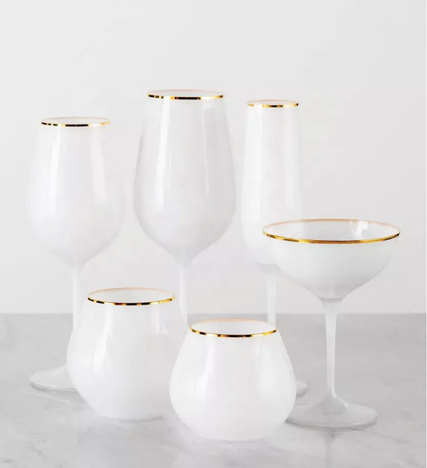 custom white long stem goblets gold rim glass wine stem glasses for wedding