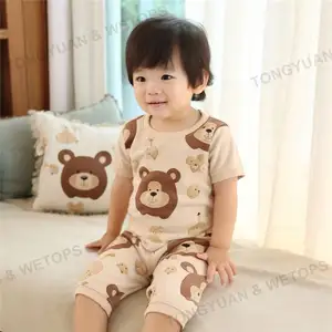 Özel giyim çocuk yumuşak pijama çocuklar kısa kollu ayı giysi konfeksiyon çocuk uyku aşınma bebek giyim çocuk pijamaları