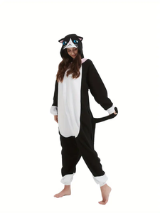 2025 tutina in pile, tutina nera per <span class=keywords><strong>gatti</strong></span>, <span class=keywords><strong>pigiama</strong></span> da donna <span class=keywords><strong>con</strong></span> <span class=keywords><strong>stampa</strong></span> di animali cartoni animati, abbigliamento da notte in flanella-MOQ 3 pz - Product Image 6